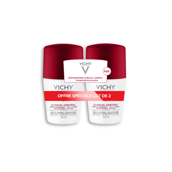 D&eacute;odorant d&eacute;transpirant Clinical Control 96h Vichy - lot de 2 rolls-on de 50ml