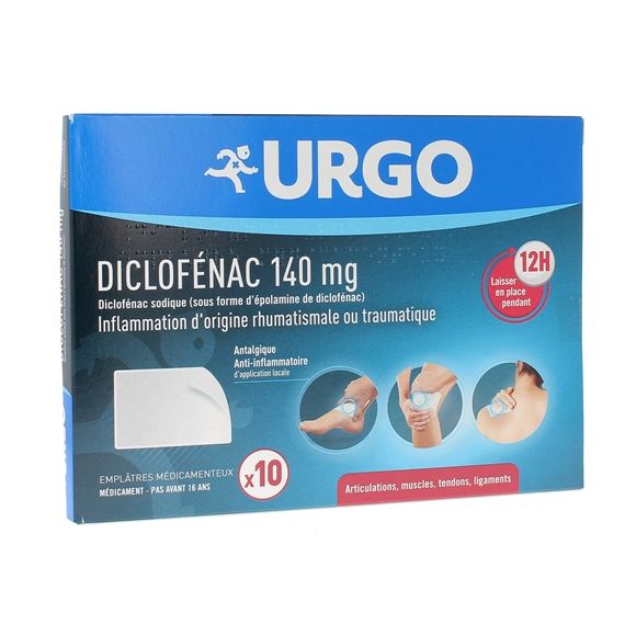 Diclof&eacute;nac 140mg anti-inflammatoire Urgo - bo&icirc;te de 10 empl&acirc;tres m&eacute;dicamenteux