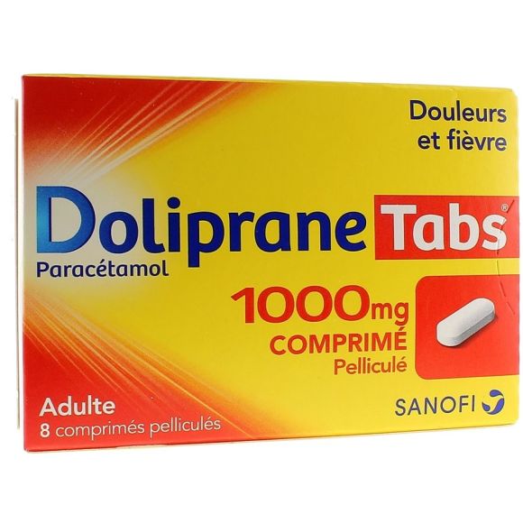 Doliprane Tabs 1000 mg comprim&eacute; pellicul&eacute; - boite de 8 comprim&eacute;s