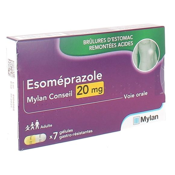 EsOm&eacute;prazole 20 mg Mylan - 7 g&eacute;lules gastro-r&eacute;sistantes