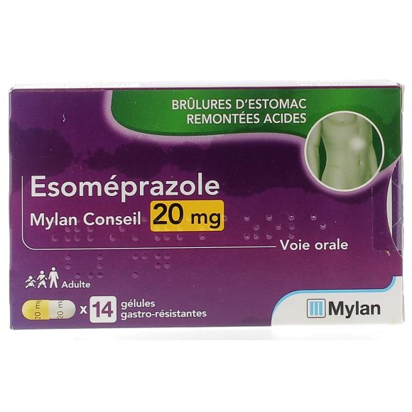 Esomeprazole Mylan Conseil 20mg - bo&icirc;te de 14 g&eacute;lules