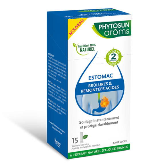 Estomac br&ucirc;lures & remont&eacute;es acides Phytosun Ar&ocirc;ms - bo&icirc;te de 15 sachets liquides