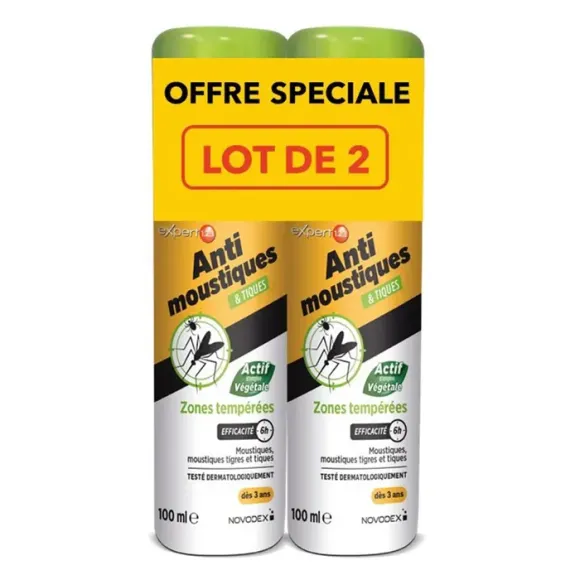 Expert 123 Spray r&eacute;pulsif moustique et tiques zones temp&eacute;r&eacute;es Novodex - lot de 2 sprays de 100ml