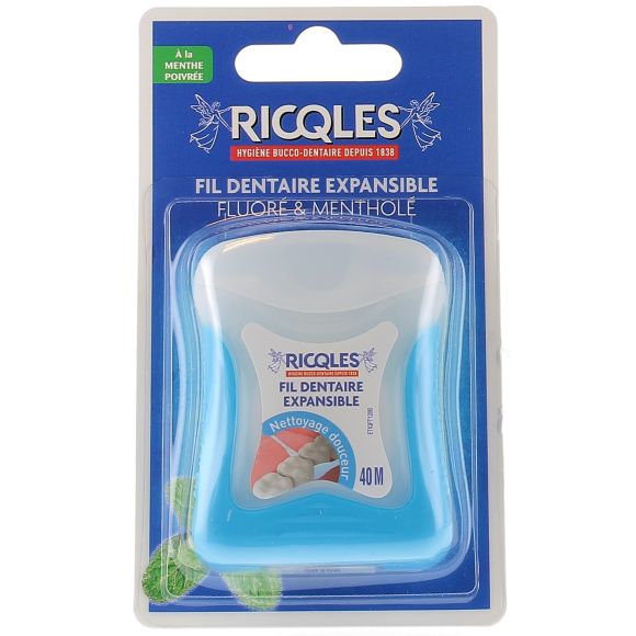 Fil dentaire expansible fluor&eacute; & menthol&eacute; Ricqles - 40 m&egrave;tres