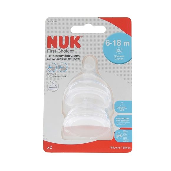 First Choice + T&eacute;tines physiologiques 6-18 mois NUK - 2 t&eacute;tines