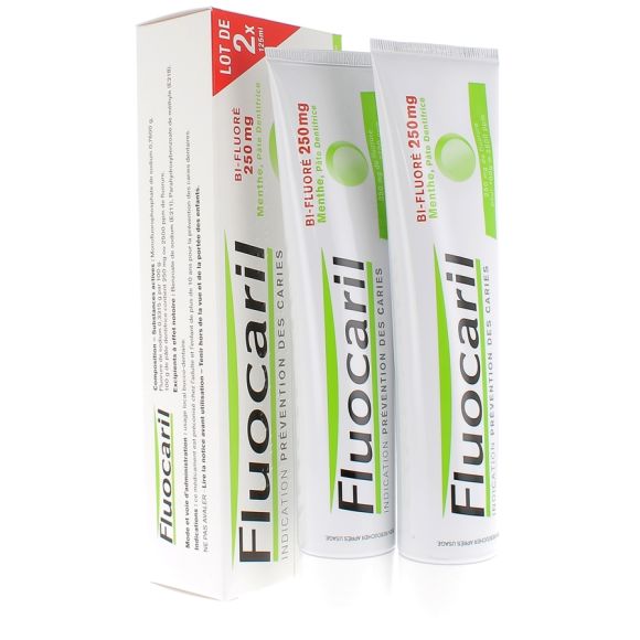 Fluocaril bi-fluor&eacute; 250 mg menthe p&acirc;te dentifrice - 2 tubes de 125  ml