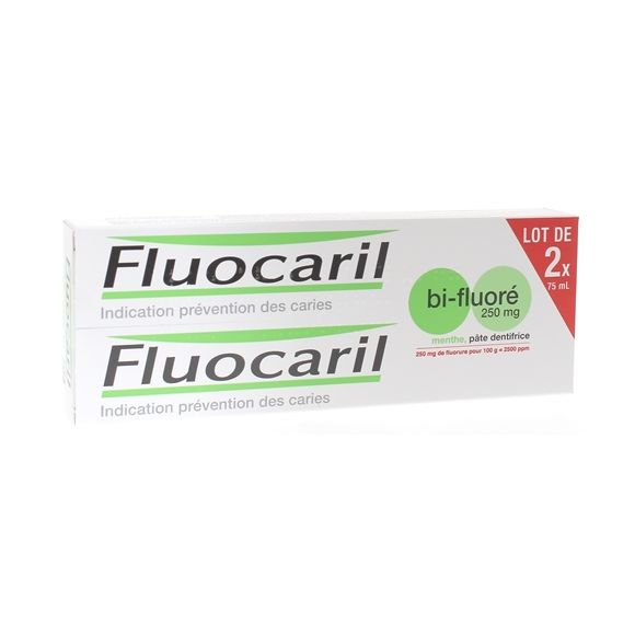 Fluocaril bi-fluor&eacute; 250 mg menthe p&acirc;te dentifrice - 2 tubes de 75  ml