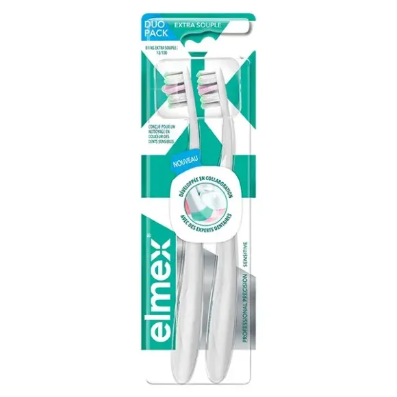 Brosse &agrave; dents extra-souple Professionnal Precision Sensitive Elmex - 2 brosses &agrave; dents