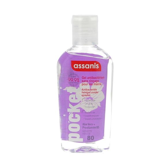 Gel antibact&eacute;rien pocket sans rin&ccedil;age parfum violette Assanis - flacon de 80ml