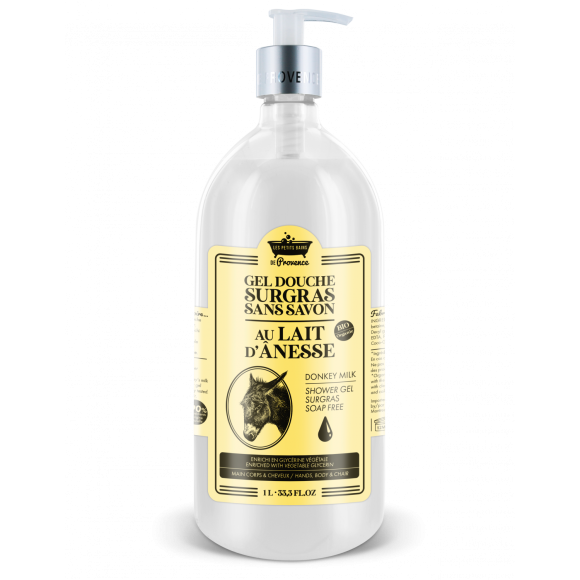 Gel douche surgras au lait d'&acirc;nesse Les petits bains de Provence - flacon-pompe de 1L