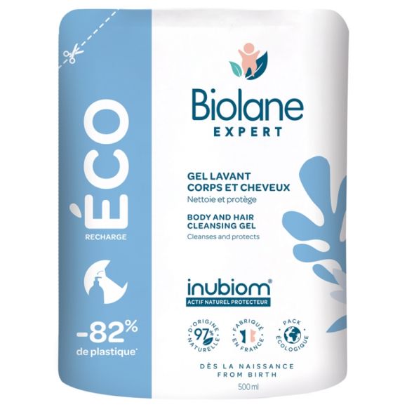 Gel lavant corps et cheveux &eacute;co-recharge Biolane - recharge de 500ml
