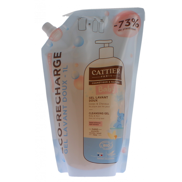 Gel lavant doux b&eacute;b&eacute; bio Cattier - &eacute;co-recharge de 1L