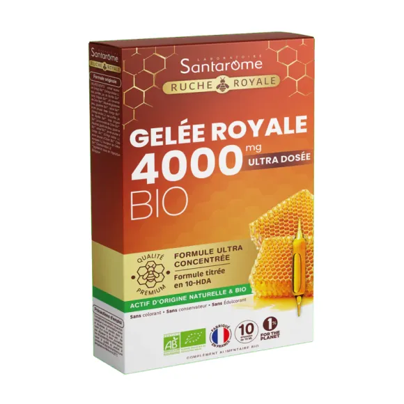 Gel&eacute;e royale 4000 mg bio Santarome - boite de 10 ampoules