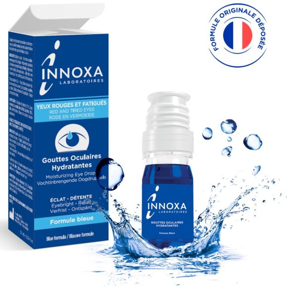 Gouttes oculaires hydratantes yeux rouges et fatigu&eacute;s formule bleue Innoxa - flacon de 10 ml