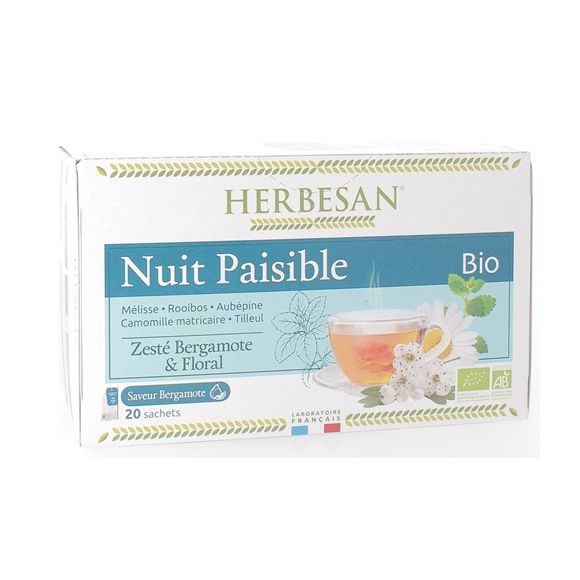 Infusion nuit paisible BIO saveur bergamote Herbesan - bo&icirc;te de 20 sachets