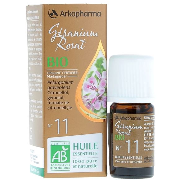 Huile Essentielle G&eacute;ranium Rosat Bio n&deg;11 Arkopharma - flacon de 5 ml