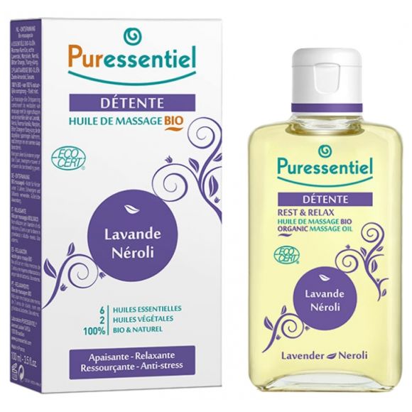 Huile de massage bio d&eacute;tente Puressentiel - flacon de 100 ml