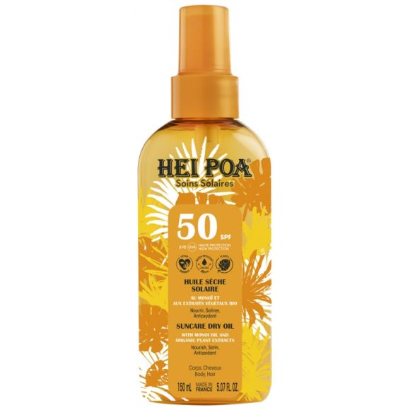 Huile s&egrave;che solaire SPF50 Hei Poa - spray de 150 ml