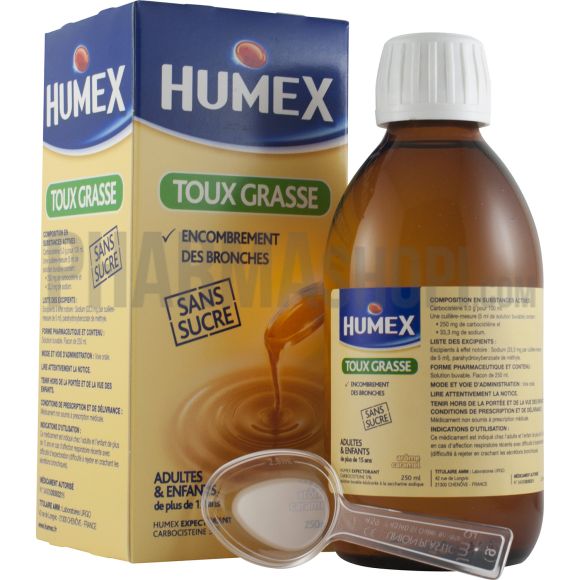 Humex 5% expectorant adultes sans sucre - flacon de 250 ml