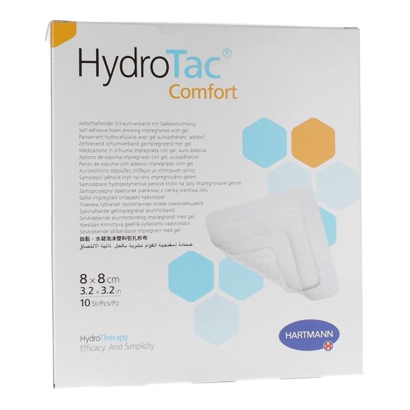 HydroTac Comfort Pansement hydrocellulaire avec gel autoadh&eacute;rent 8x8cm Harmann - bo&icirc;te de 10 pi&egrave;ces