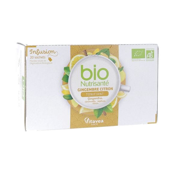 Infusion gingembre citron tonifiant bio Nutrisant&eacute; - bo&icirc;te de 20 sachets