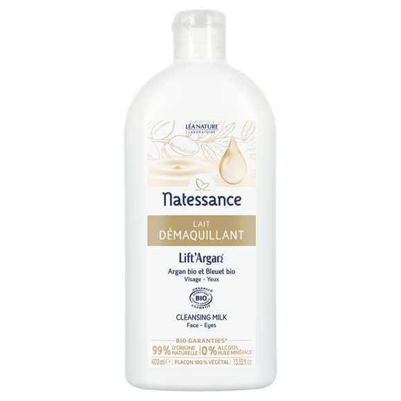 Lait d&eacute;maquillant visage et yeux Lift'Argan Natessance - flacon de 400 ml