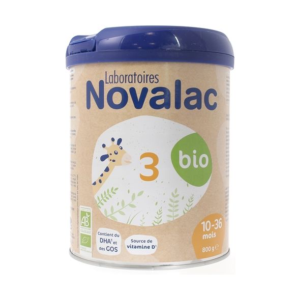 Lait en poudre 3&egrave;me &acirc;ge bio Novalac - pot de 800 g