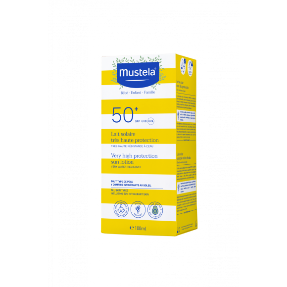 Lait solaire tr&egrave;s haute protection b&eacute;b&eacute; SPF 50+ Mustela - tube de 100 ml