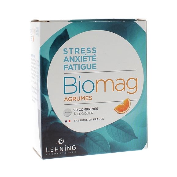 Biomag agrumes stress anxi&eacute;t&eacute; fatigue comprim&eacute; &agrave; croquer Lehning - boite de 90 comprim&eacute;s