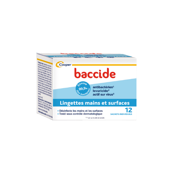 Lingettes mains et surfaces Baccide - bo&icirc;te de 12 sachets individuels