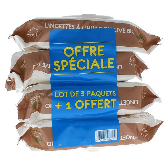 Lingettes nettoyantes &agrave; l'huile d'olive vierge Gifrer - lot de 4 paquets de 70 lingettes