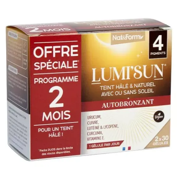 Lumi'sun autobronzant Nat&Form - lot de 2 boites de 30 g&eacute;lules