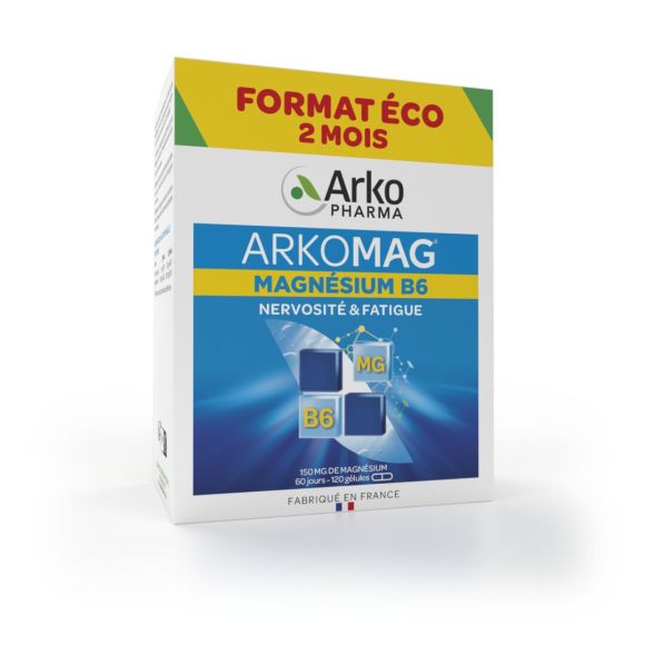 Arkomag Magn&eacute;sium B6 nervosit&eacute; et fatigue Arkopharma - bo&icirc;te de 120 g&eacute;lules programme de 2 mois