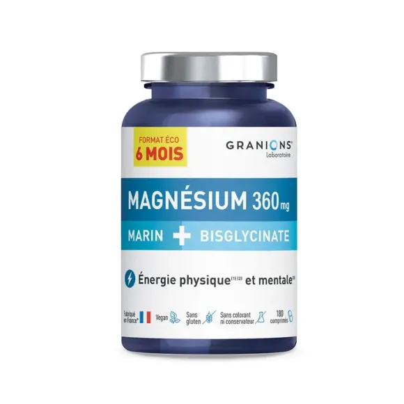 Magn&eacute;sium marin + bisglycinate 360mg Granions - pot de 180 comprim&eacute;s