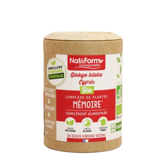 M&eacute;moire Ginkgo Biloba Cypr&egrave;s bio Nat&Form - bo&icirc;te de 120 g&eacute;lules