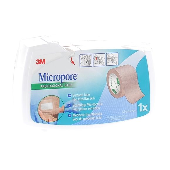 Micropore sparadrap chair avec d&eacute;vidoir 3M - sparadrap 25 mm x 5 m