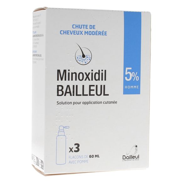 Minoxidil Bailleul 5% solution pour application cutan&eacute;e Homme - 3 flacons de 60ml