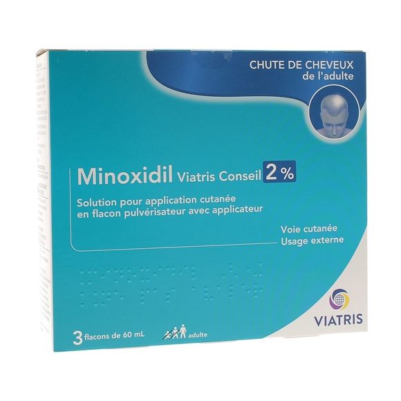 Minoxidil Viatris Conseil 2% - bo&icirc;te de 3 flacons de 60ml