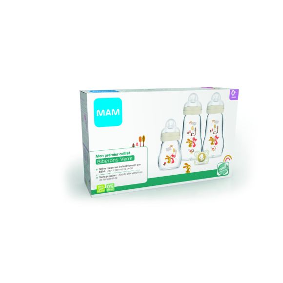 Mon premier coffret biberons verre h&eacute;risson Mam - 3 biberons et 1 sucette