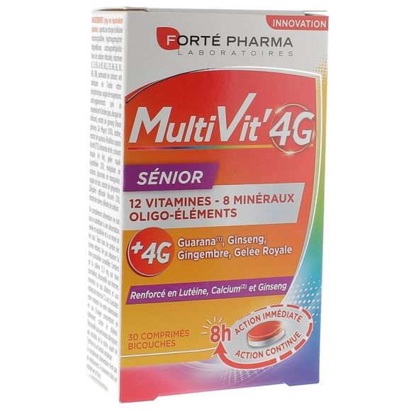 MultiVit' 4G S&eacute;nior Fort&eacute; Pharma - bo&icirc;te de 30 comprim&eacute;s bicouches