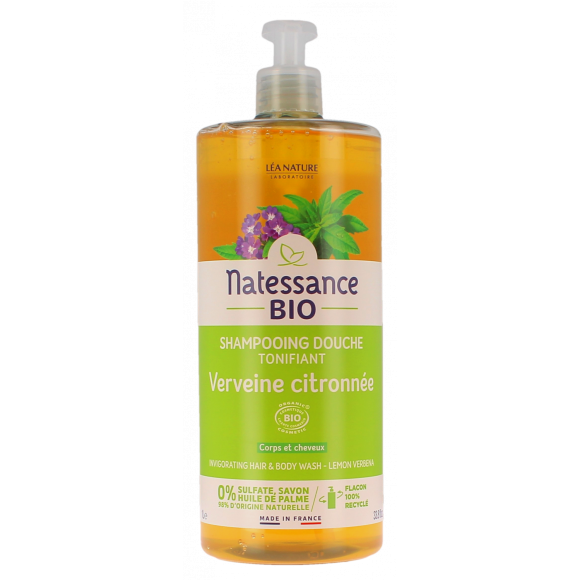 Shampooing douche tonifiant bio verveine citronn&eacute;e Natessance - flacon-pompe de 1L
