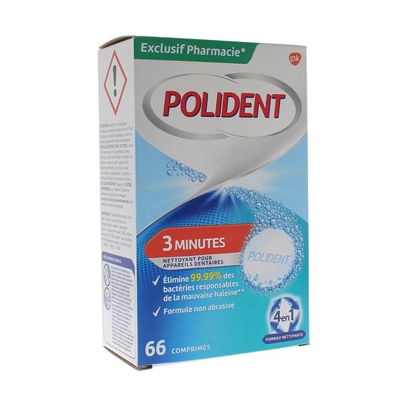 Nettoyant 3 minutes Polident - 66 comprim&eacute;s