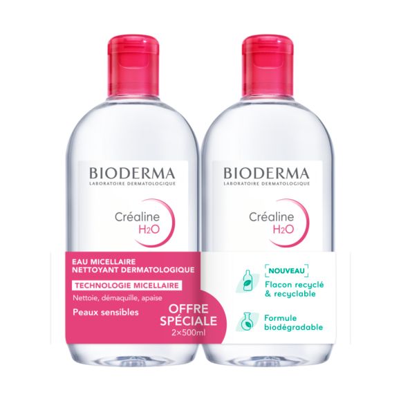 Eau micellaire Offre Cr&eacute;aline H2O Bioderma - lot de 2 flacons de 500 ml