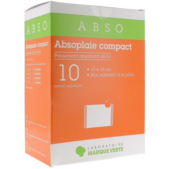 Pansements Absorbants Non adh&eacute;rents st&eacute;riles Absoplaie Compact Abso - bo&icirc;te de 10 sachets individuels