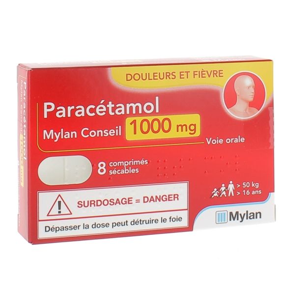 Paracetamol Mylan Conseil 1000 mg - 8 comprim&eacute;s s&eacute;cables