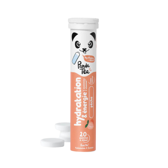 Pastilles hydratation et &eacute;nergie go&ucirc;t p&ecirc;che Panda Tea - 20 pastilles effervescentes