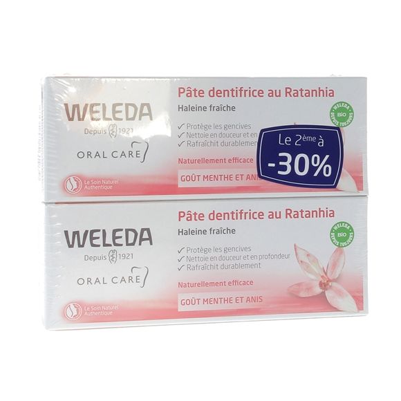 P&acirc;te dentifrice au ratanhia Weleda - lot de 2 tubes de 75 ml