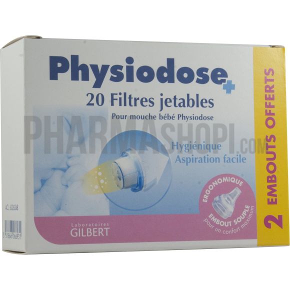 Physiodose filtres jetables mouche b&eacute;b&eacute; Gilbert - 20 filtres jetables + 2 embouts offerts
