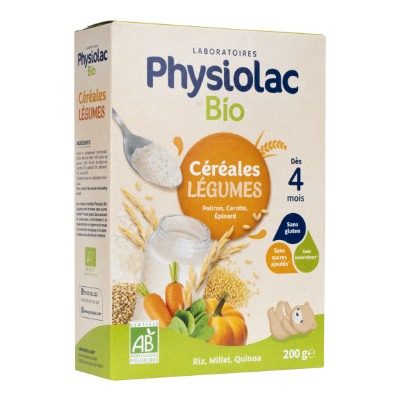 Physiolac Bio C&eacute;r&eacute;ales L&eacute;gumes d&egrave;s 4 mois Gilbert - bo&icirc;te de 200 g