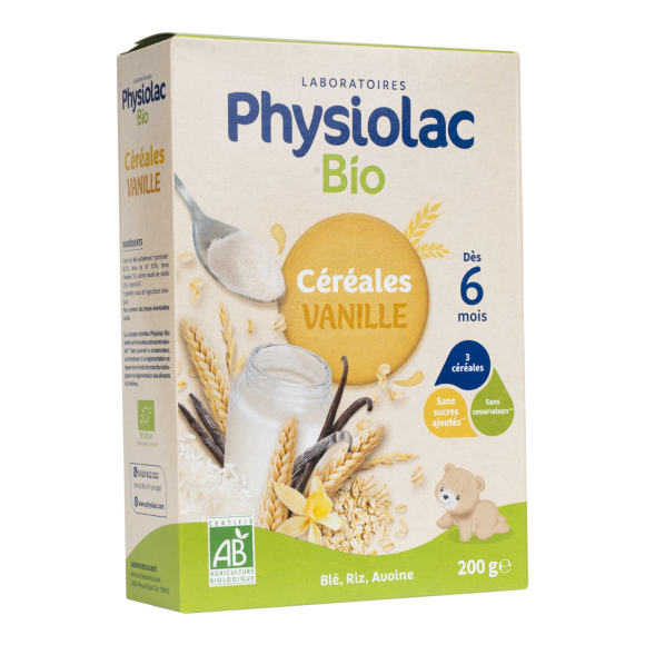 Physiolac bio c&eacute;r&eacute;ales vanille d&egrave;s 6 mois Gilbert - boite de 200 g